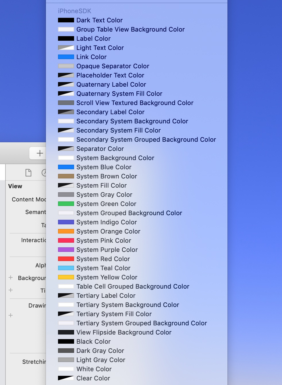 Sélection des couleurs avec Xcode 11