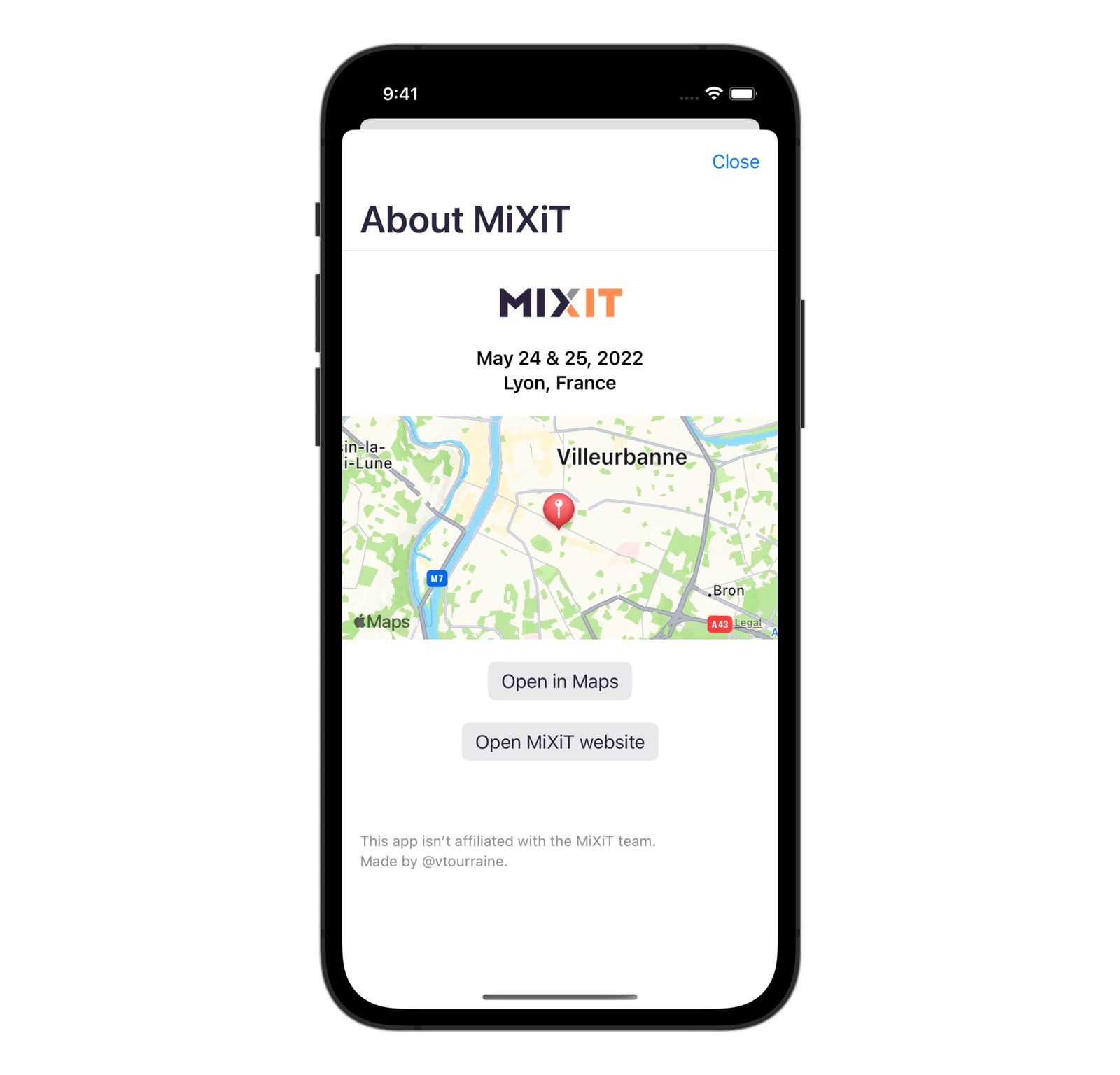 « About MiXiT » pour iPhone avec SwiftUI