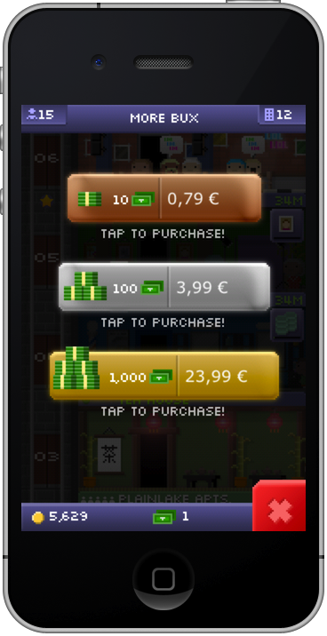 Achat de monnaie, screenshot Tiny Tower
